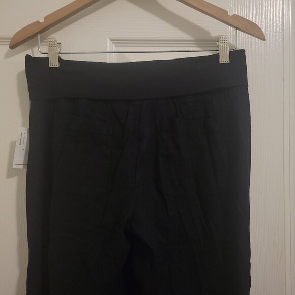 Old Navy Size Medium Linen Wide Leg Fold Over Waist Panel Black Pants- NWT - Picture 4 of 9